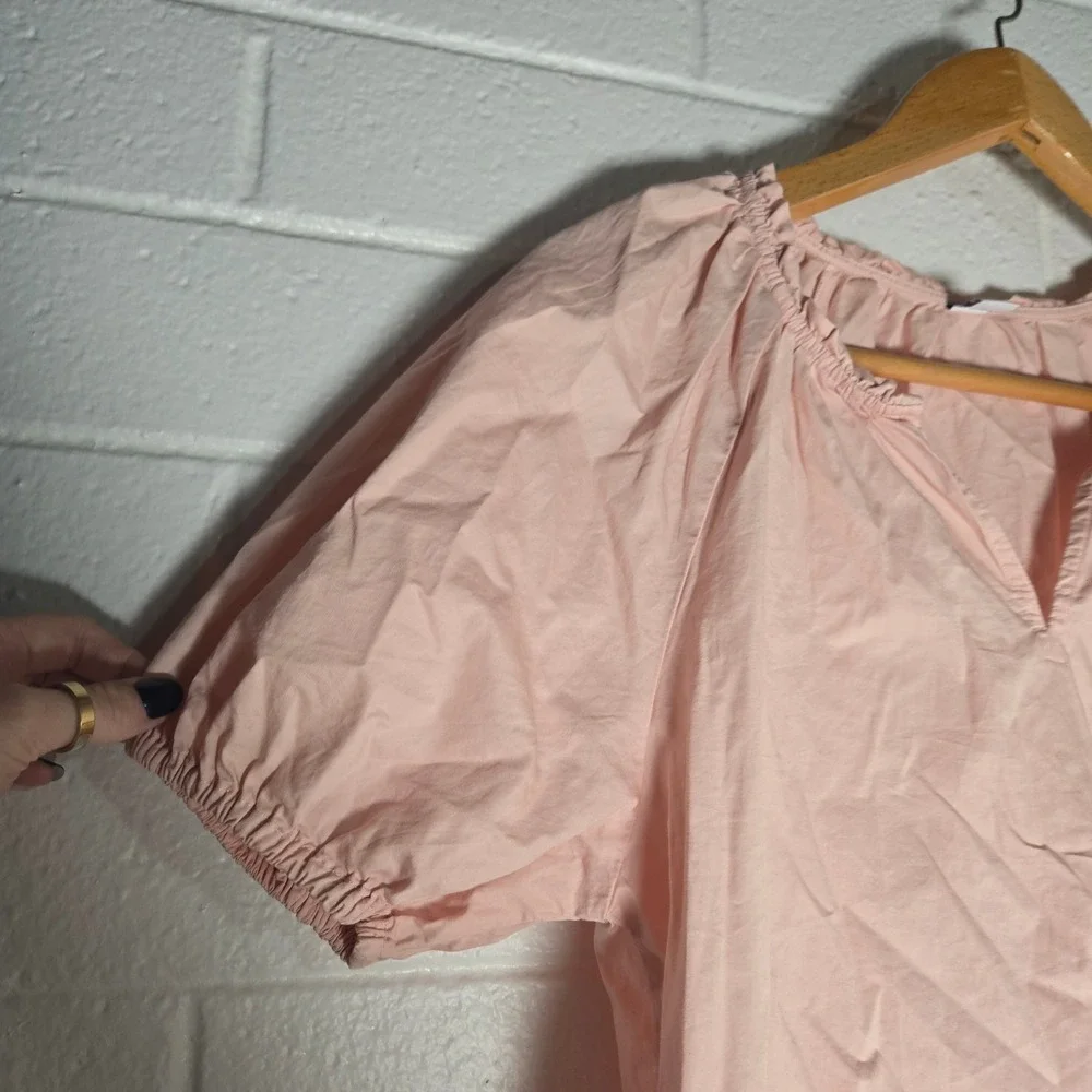 Old Navy Powder Pastel Pink Bamboo Top Medium Cotton Puff Sleeve Preppy Cottage